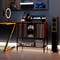 Record Player Stand with Charging Station Vinyl Storage Cabinet with 6 Compartments Metal Frame Turntable Table